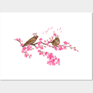 Royal Sakura Birds Posters and Art